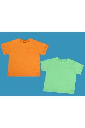 Erkek Çocuk 2'li Paket Oranj&yeşil T-shirt TC-1032PK