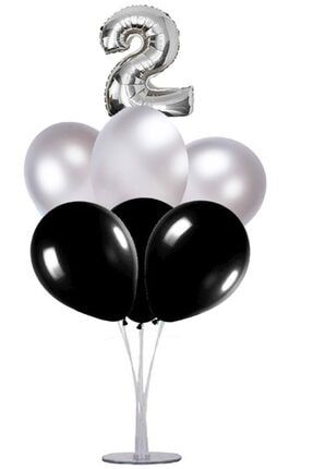 Balon Standı 2 Yaş Gümüş Siyah Balon Demeti PK0162