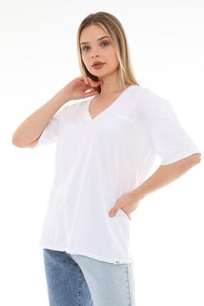 Beyaz Renk Beyaz Nakışlı Oversize Örme T-shirt WM20211000101