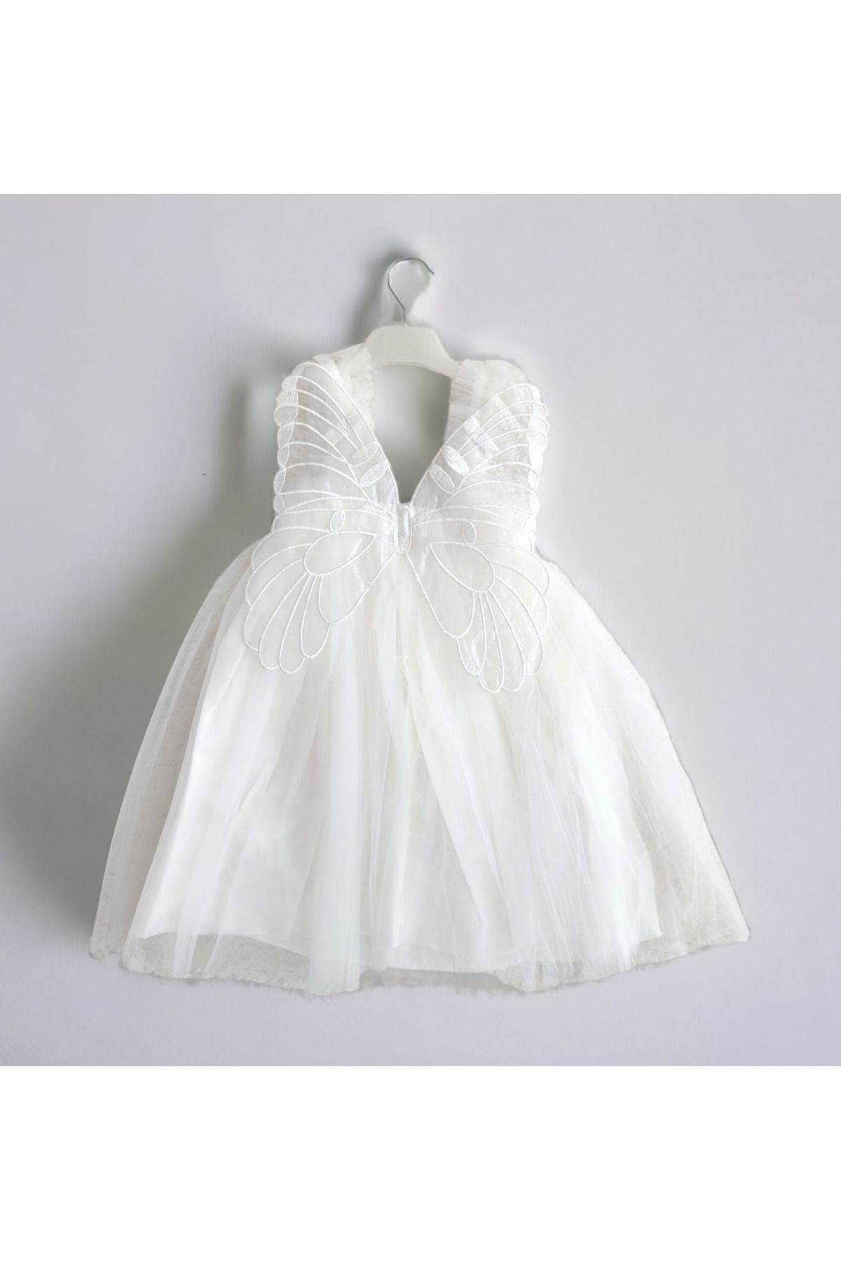 Fairy Butterfly Girl Tulle Strap Butterfly Detailed Ecru Special Day Birthday Fairy White Dress