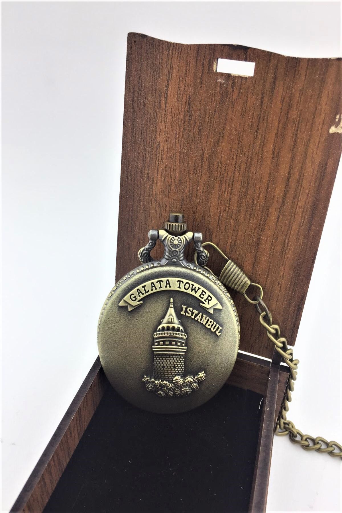 ساعت جیبی زنجیری برجسته کوارتز با طراحی رترو برج گالاتا