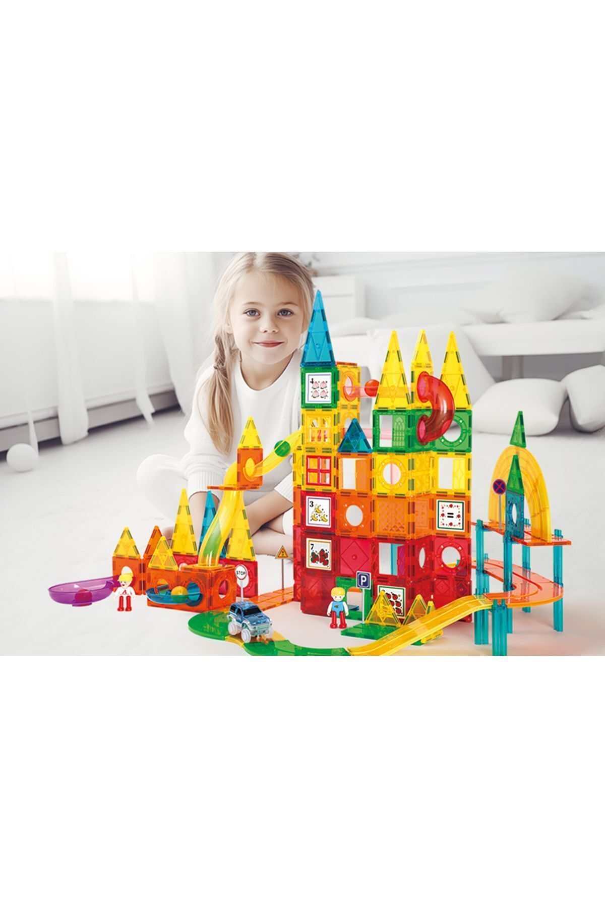 Magnetic Tiles 200 Parça Premium Manyetik Oyuncak/bloklar Seti (TOP ARABA) | Steam, Eğitici Bloklar