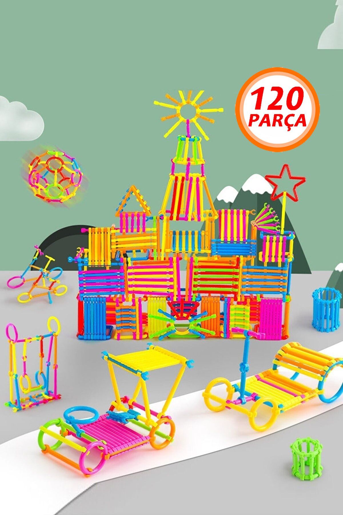 Bundeba Oyuncak Geometrik Çubuklar 120 Parça Bloklar Yapboz Puzzle Zeka Renk Algı Gelişim Eğitici Oyuncak fotoğrafı 3 (önizleme)