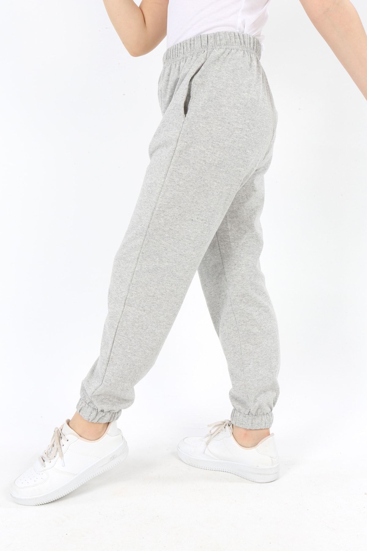 kozzy-Light Gray Basic Kids Sweatpants with Pockets and Elastic Legs 6