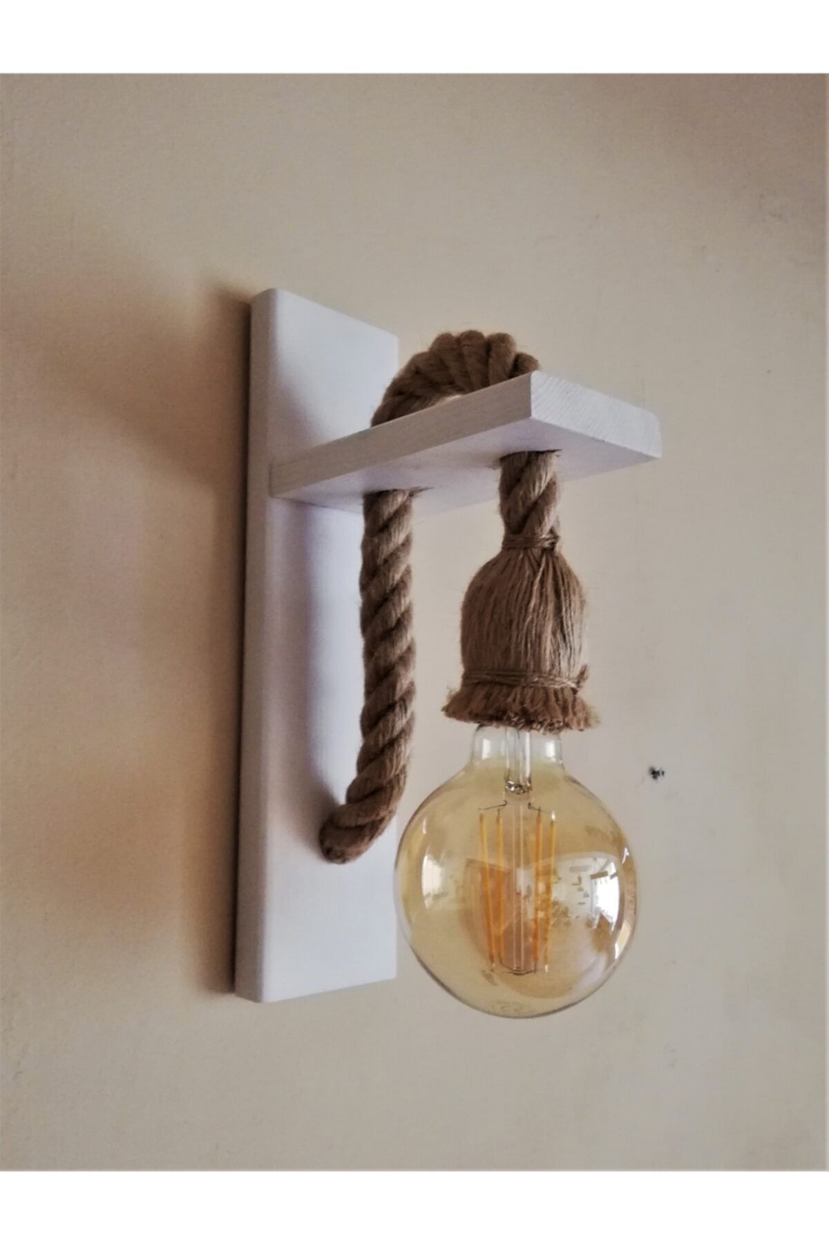 AHŞAP ATÖLYE Retro Vintage Halat Aplik Duvar Lambası Otantik Model Beyaz