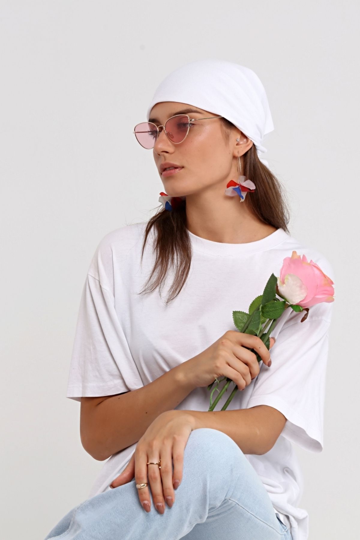 Pamuklu Bandana Unisex Düz Renk Beyaz