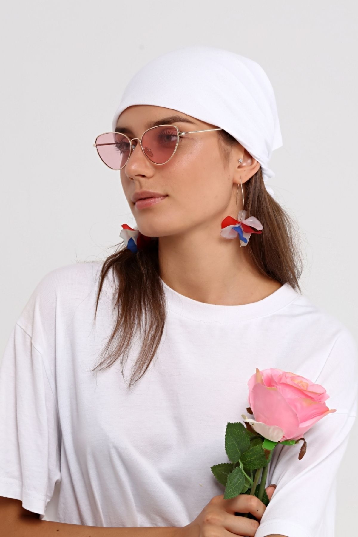 Pamuklu Bandana Unisex Düz Renk Beyaz 2