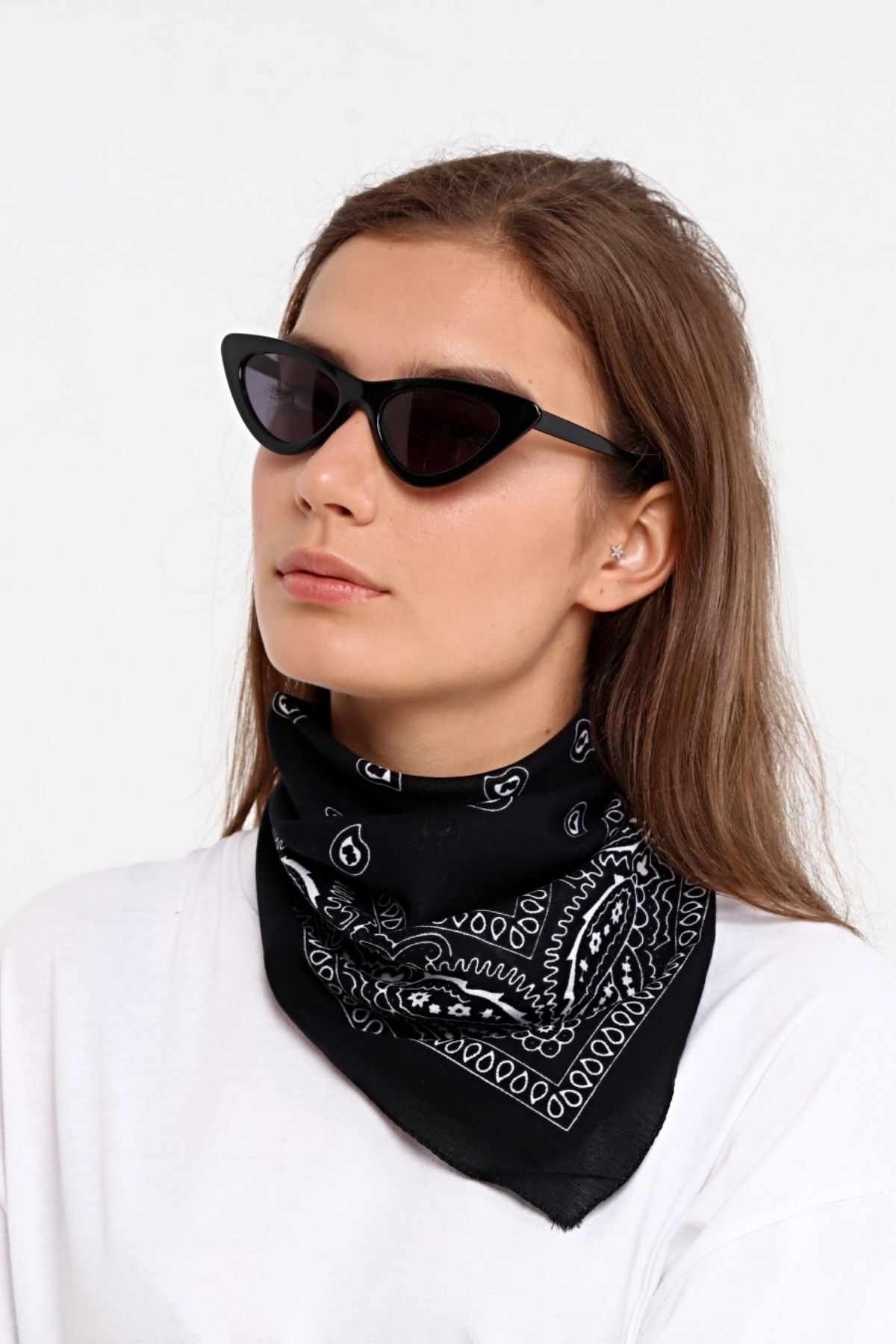 Etnik Desenli Bandana Kafa Bandı Pamuklu Unisex Siyah 6