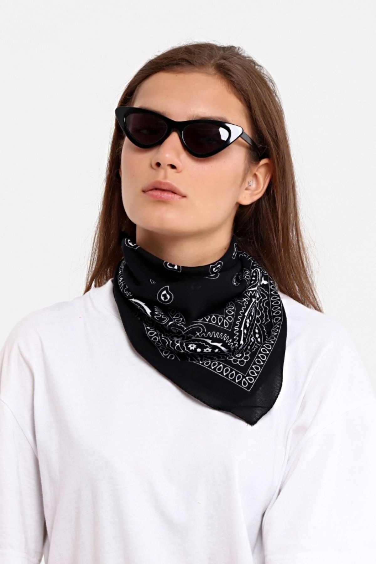 Etnik Desenli Bandana Kafa Bandı Pamuklu Unisex Siyah 2