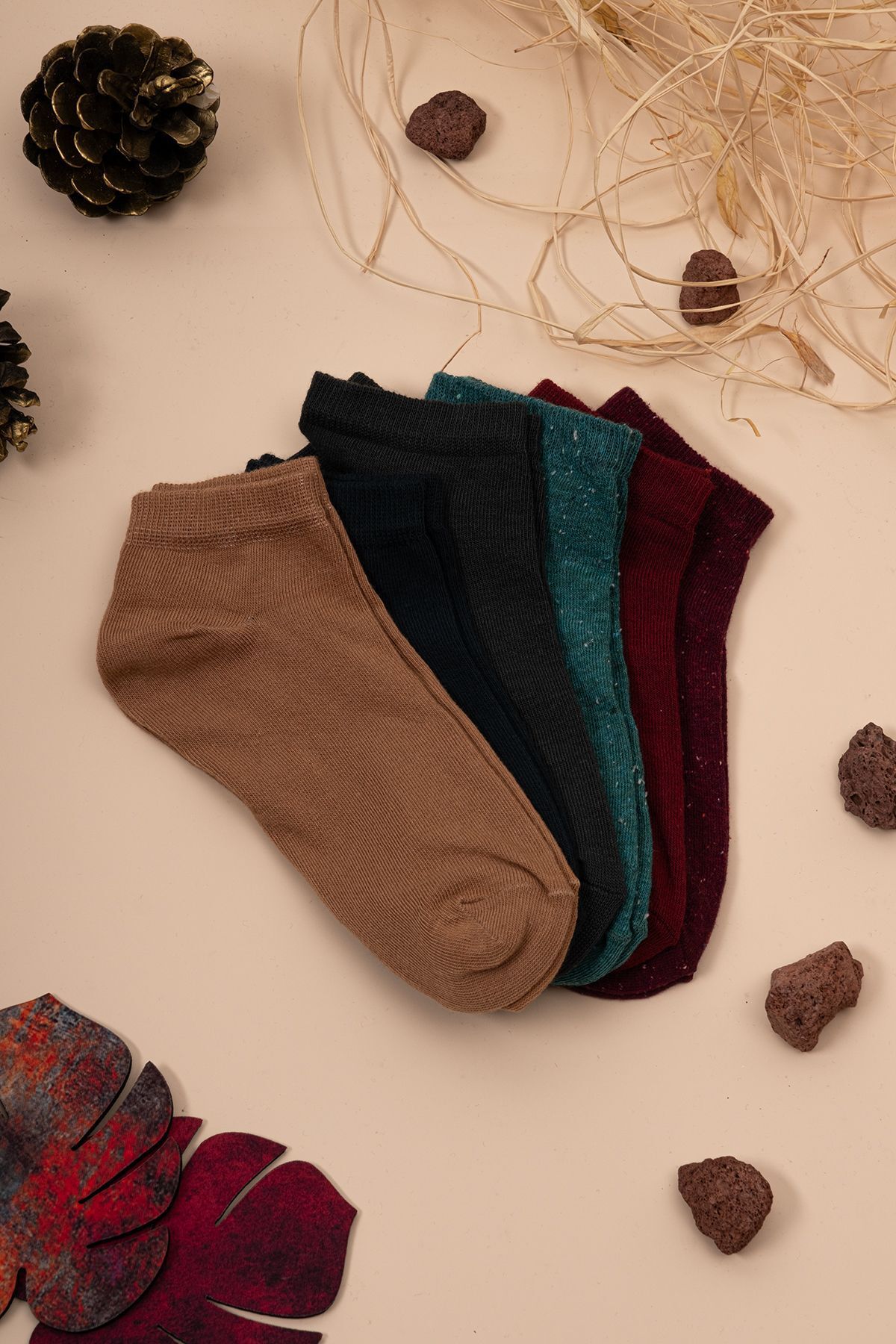 HİTRA-Textile 6-Piece Colorful Women's Combed Cotton Booties Socks 3