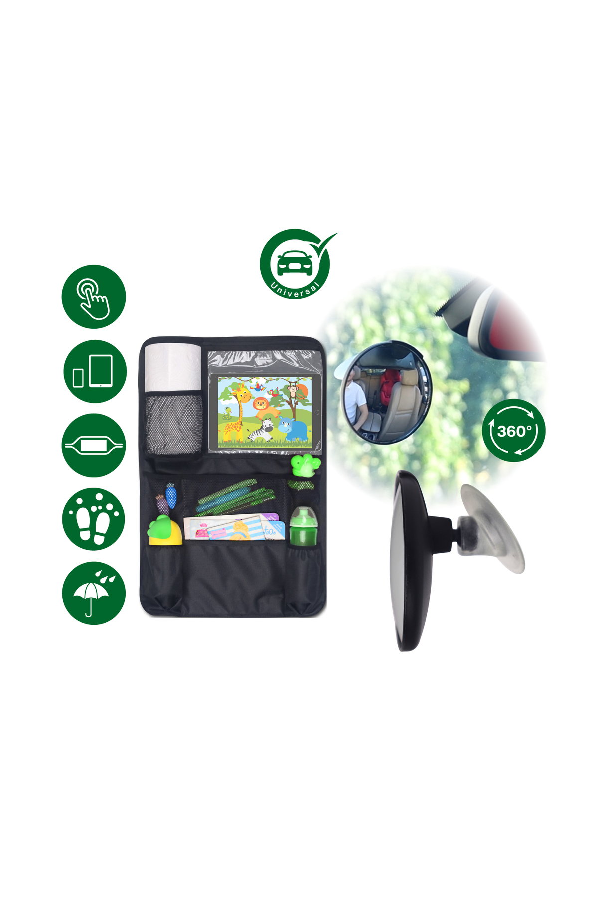 Bebek Dikiz Aynası + Tablet ve Telefon Tutacaklı Organizer Set