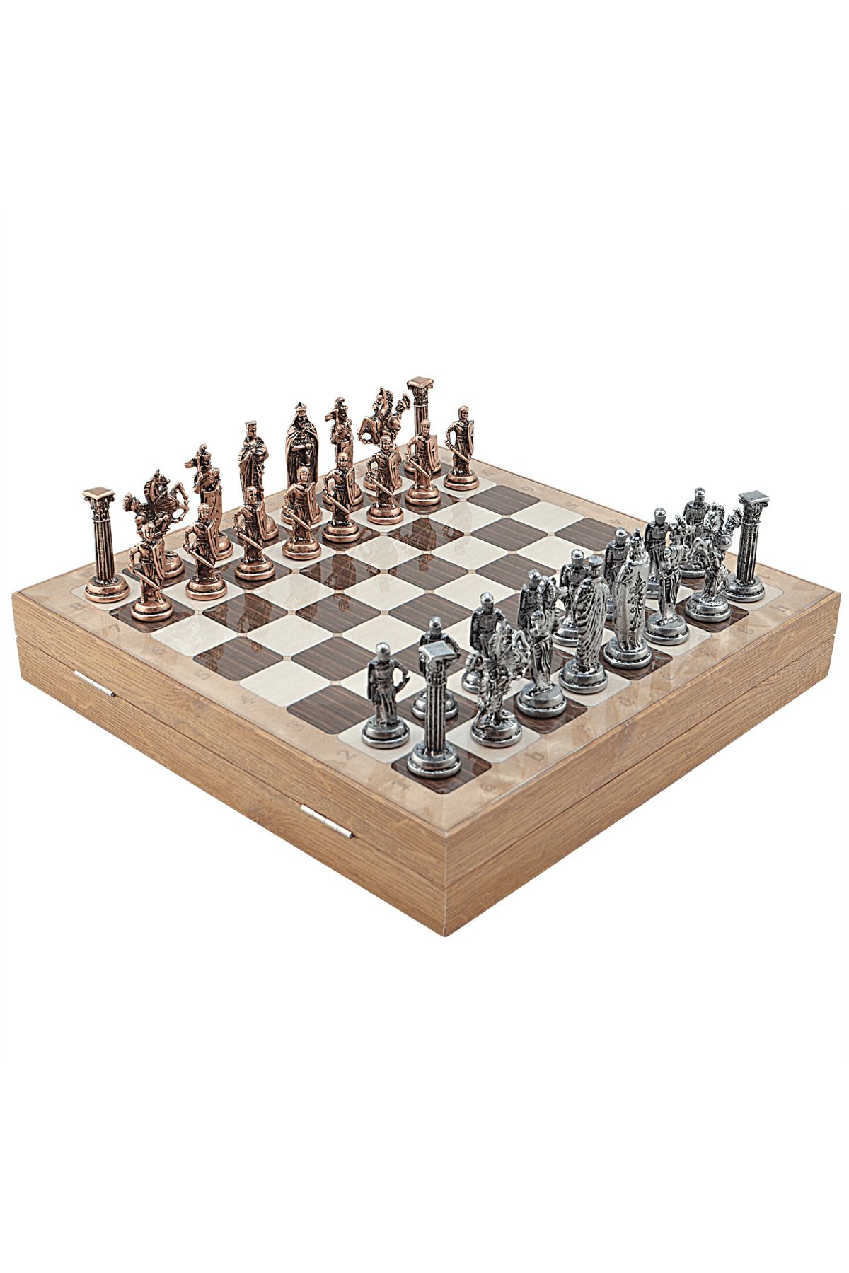 Gift Home-Gifthome Oversized Metal English Chess Set - Ancient and Rustic Pattern Mdf Board with Storage(36X36X6) 2