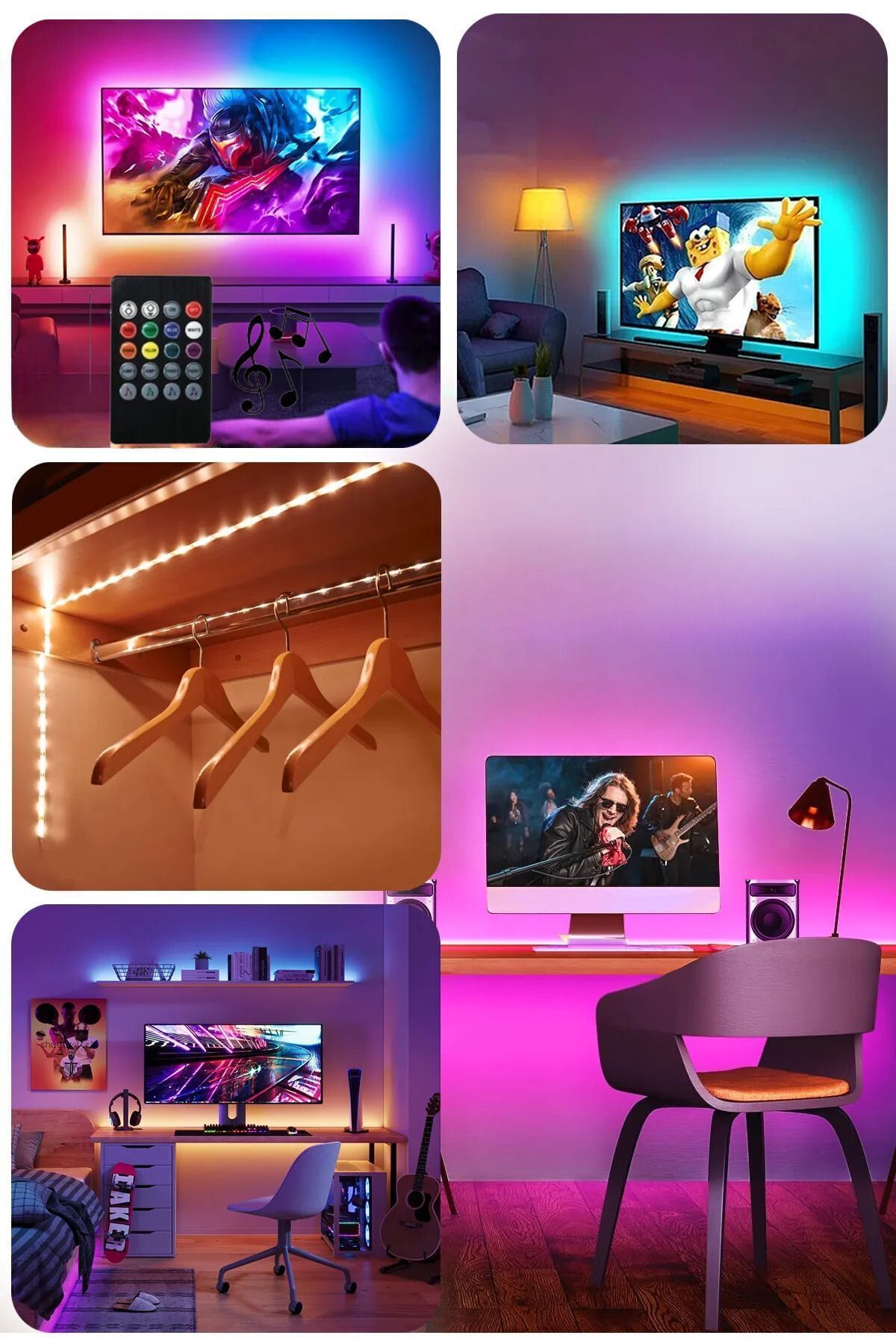 neeko-قابس شريط LED RGB بطول 2 متر - حساس للصوت والموسيقى 4