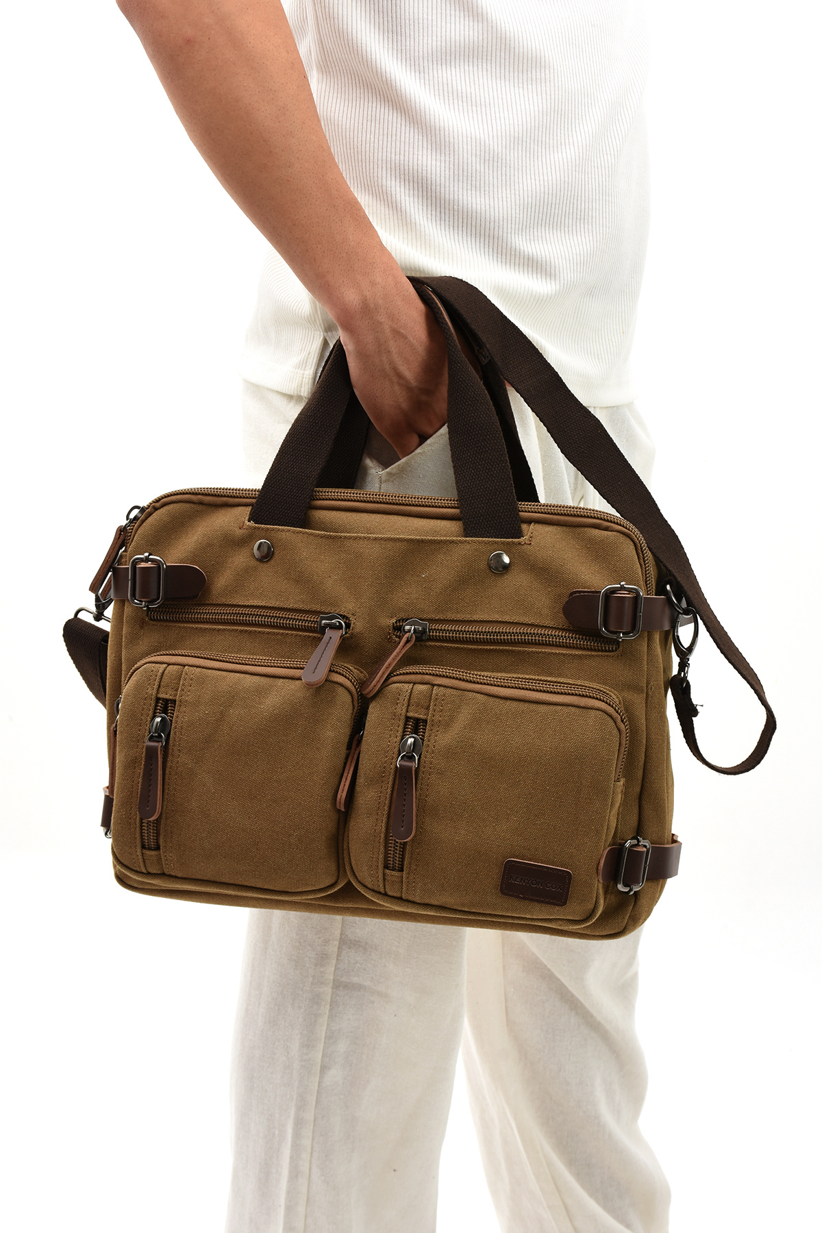  کوله پشتی برزنتی eba-8691، کیف لپ تاپ، کیف مدرسه، بژ