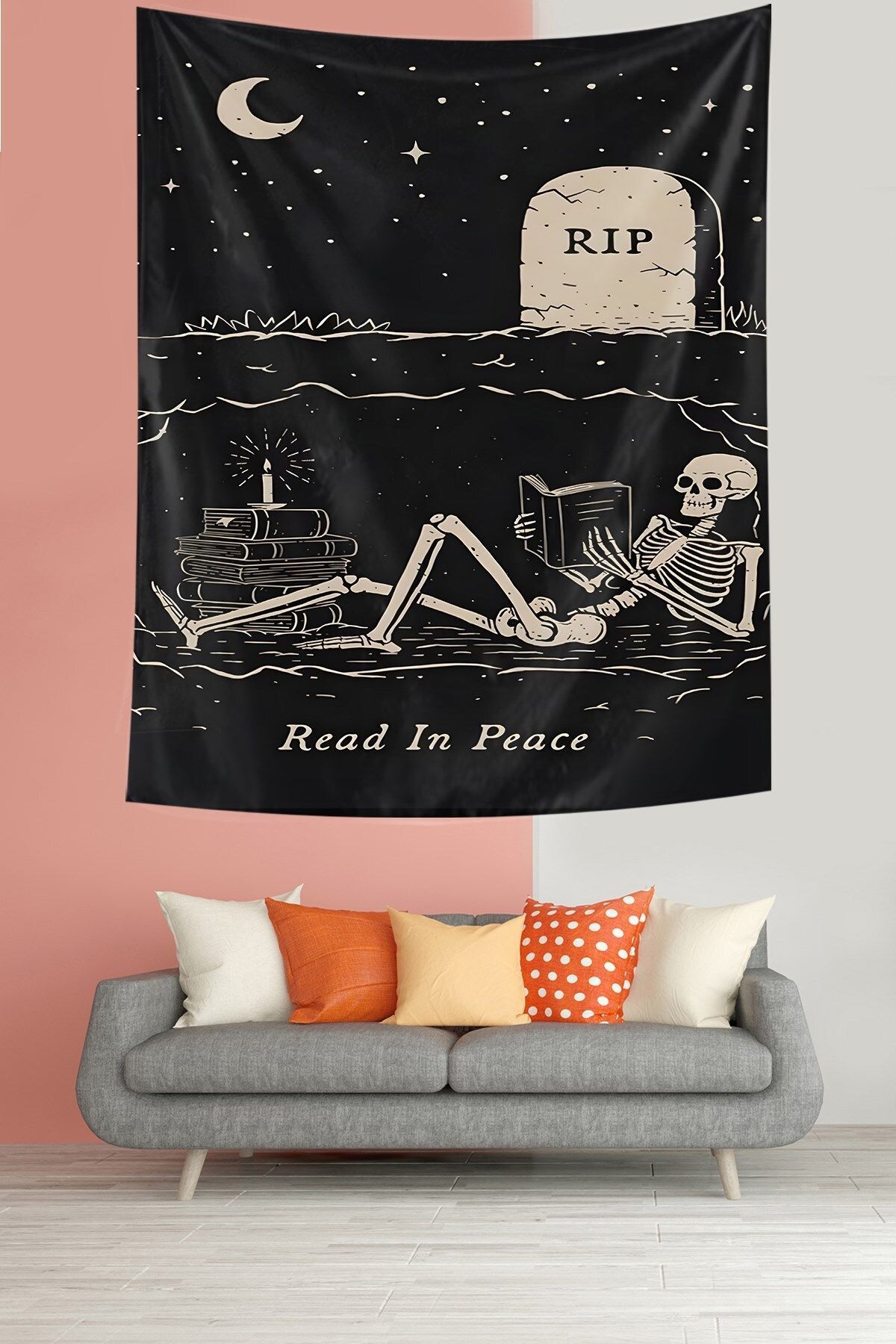 on the clouds-Read İn Peace Written Skeleton Pattern Αδιάβροχο ύφασμα Κάλυμμα τοίχου Μοκέτα τοίχου Tapestry 2