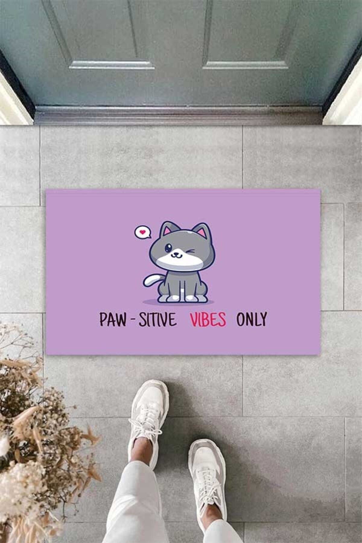 on the clouds-Digital Printed Paw-Sitive Vibes Only Written Decorative Door Mat 4