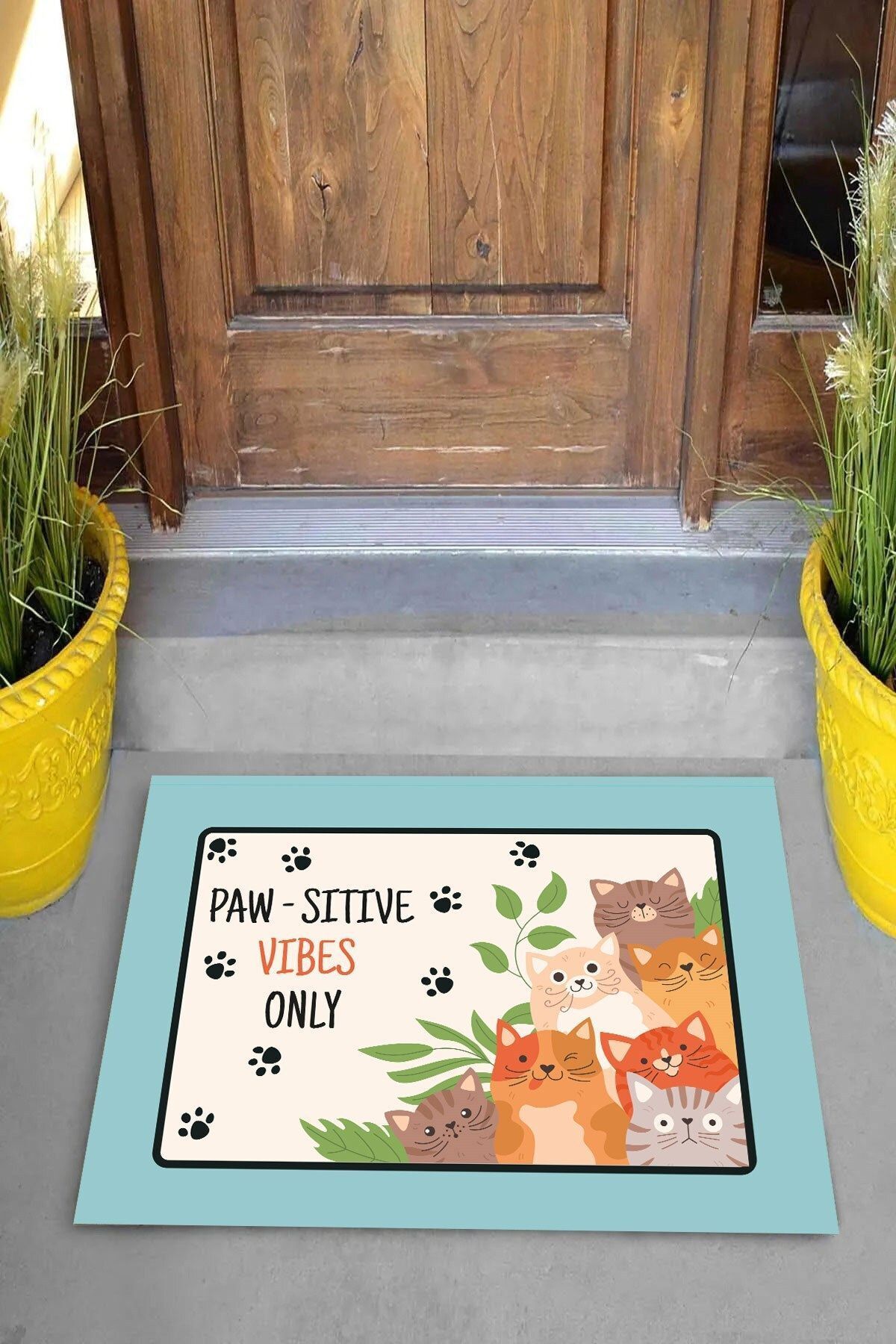 on the clouds-Digital Printed Paw-Sitive Vibes Only Written Decorative Door Mat 3