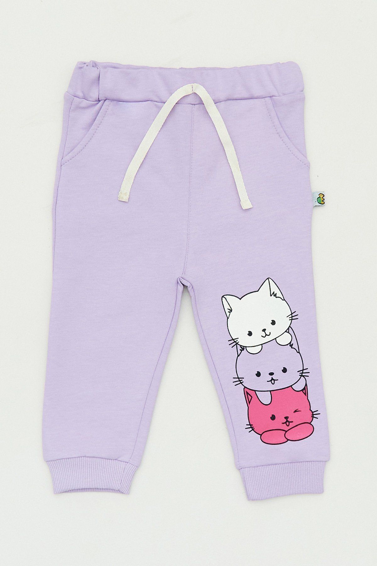 Fulla Moda-Cat Printed Girls' Sweatpants with Elastic Legs 1