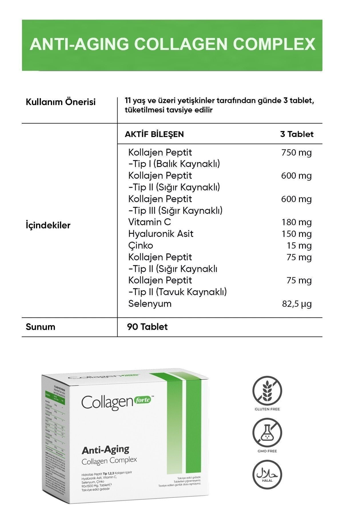 Collagen Forte Platinum-Anti-Aging Collagen Complex & Multivitamin 1500 Mg X 90 Tablets 2