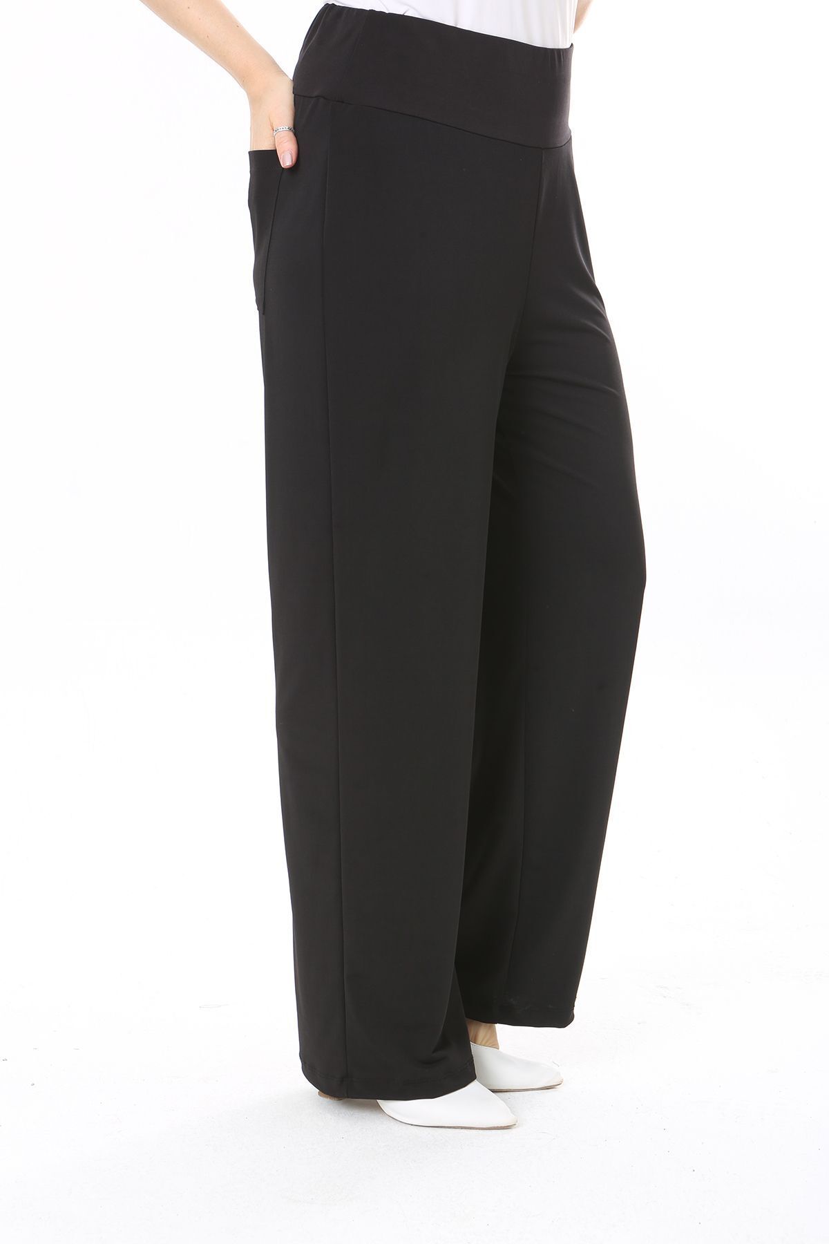 Şans-Plus Size Lycra negru - Pantaloni de damă cu talie elastică și buzunar la spate 65N38054 7