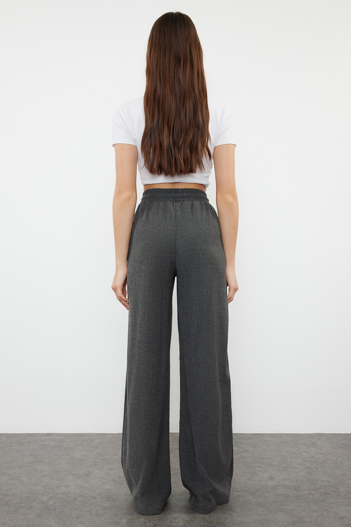 Trendyolmilla  Antrasit Wide Leg Esnek Örme Pantolon TWOSS24PL00054 - Görsel 6