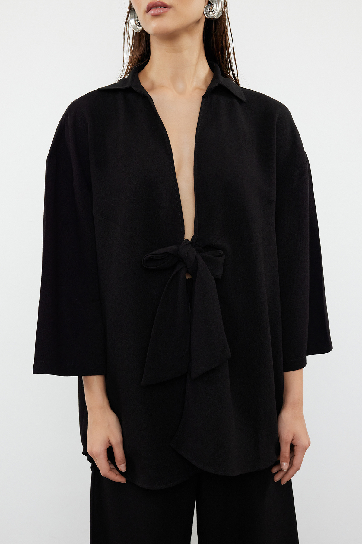 Trendyol Collection-Linen Blend Black Shirt and Pants Beach Set - Tbess24Au00031 3
