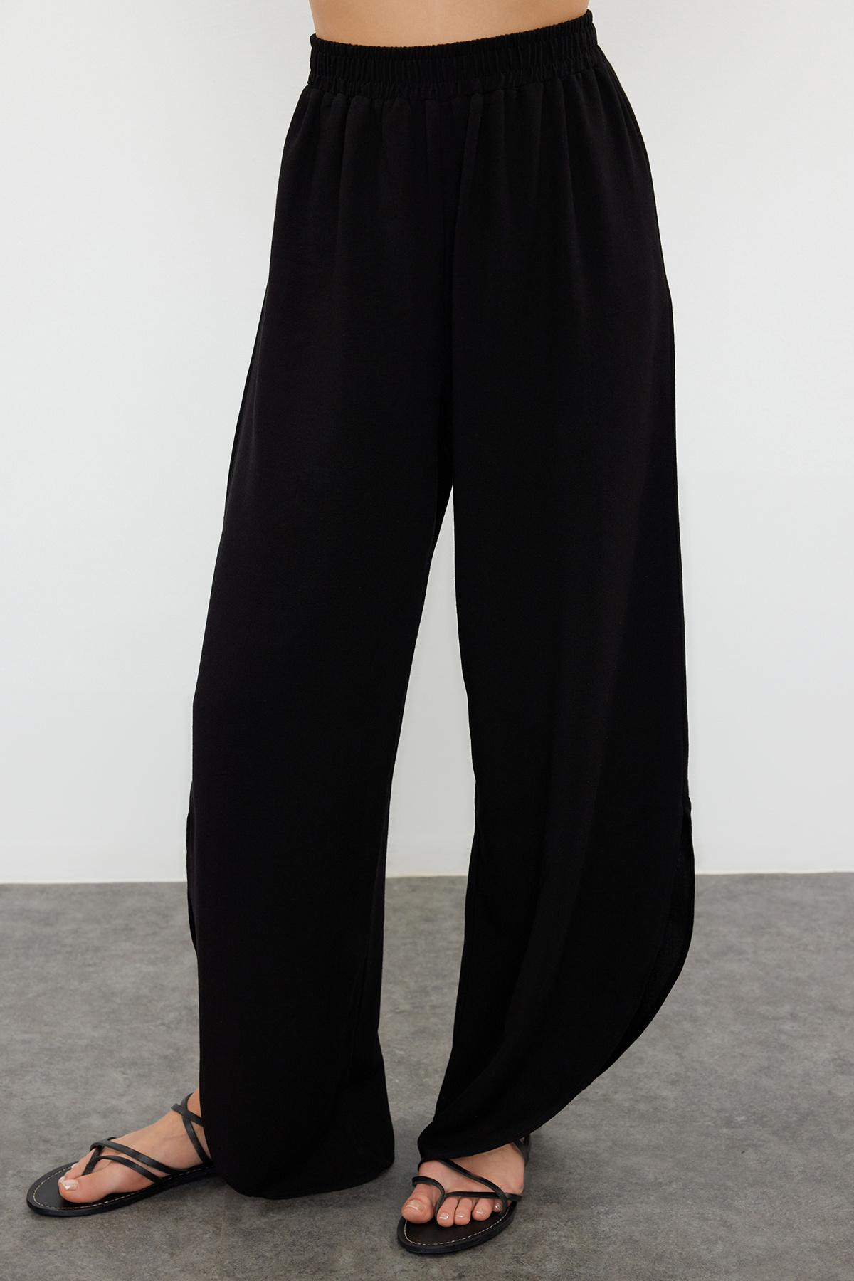 Trendyol Collection-Linen Blend Black Shirt and Pants Beach Set - Tbess24Au00031 4