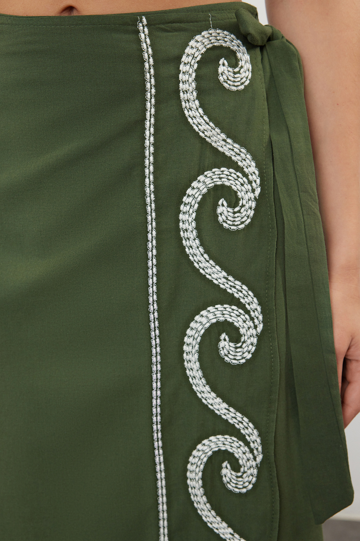 Trendyol Collection-Khaki Woven Flounces Single Shoulder 100% Cotton Blouse Skirt Beach Suit Tbess24Au00009 4