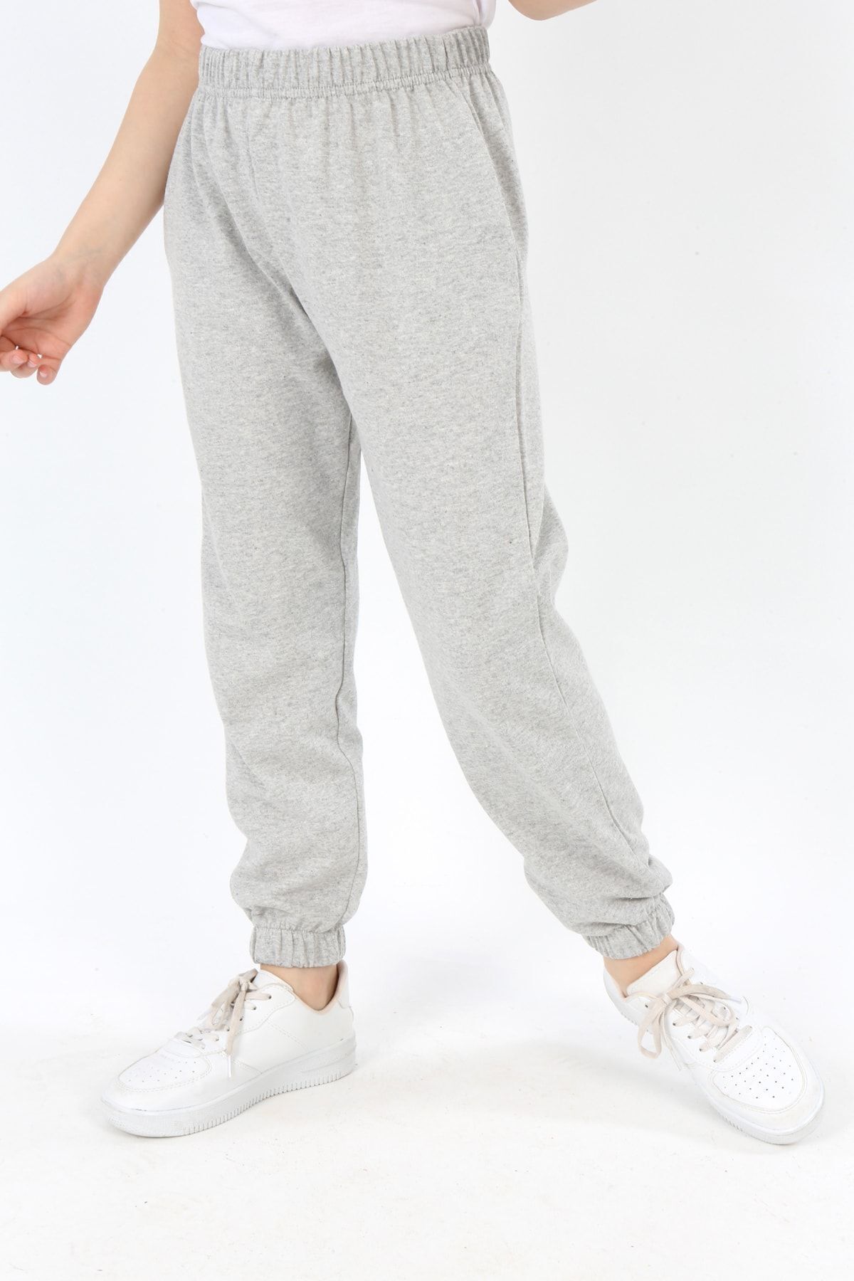 kozzy-Light Gray Basic Kids Sweatpants with Pockets and Elastic Legs 3