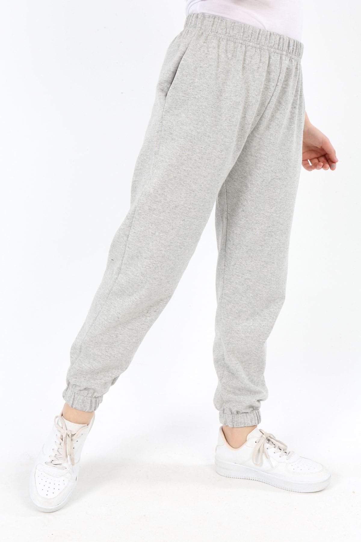 kozzy-Light Gray Basic Kids Sweatpants with Pockets and Elastic Legs 2