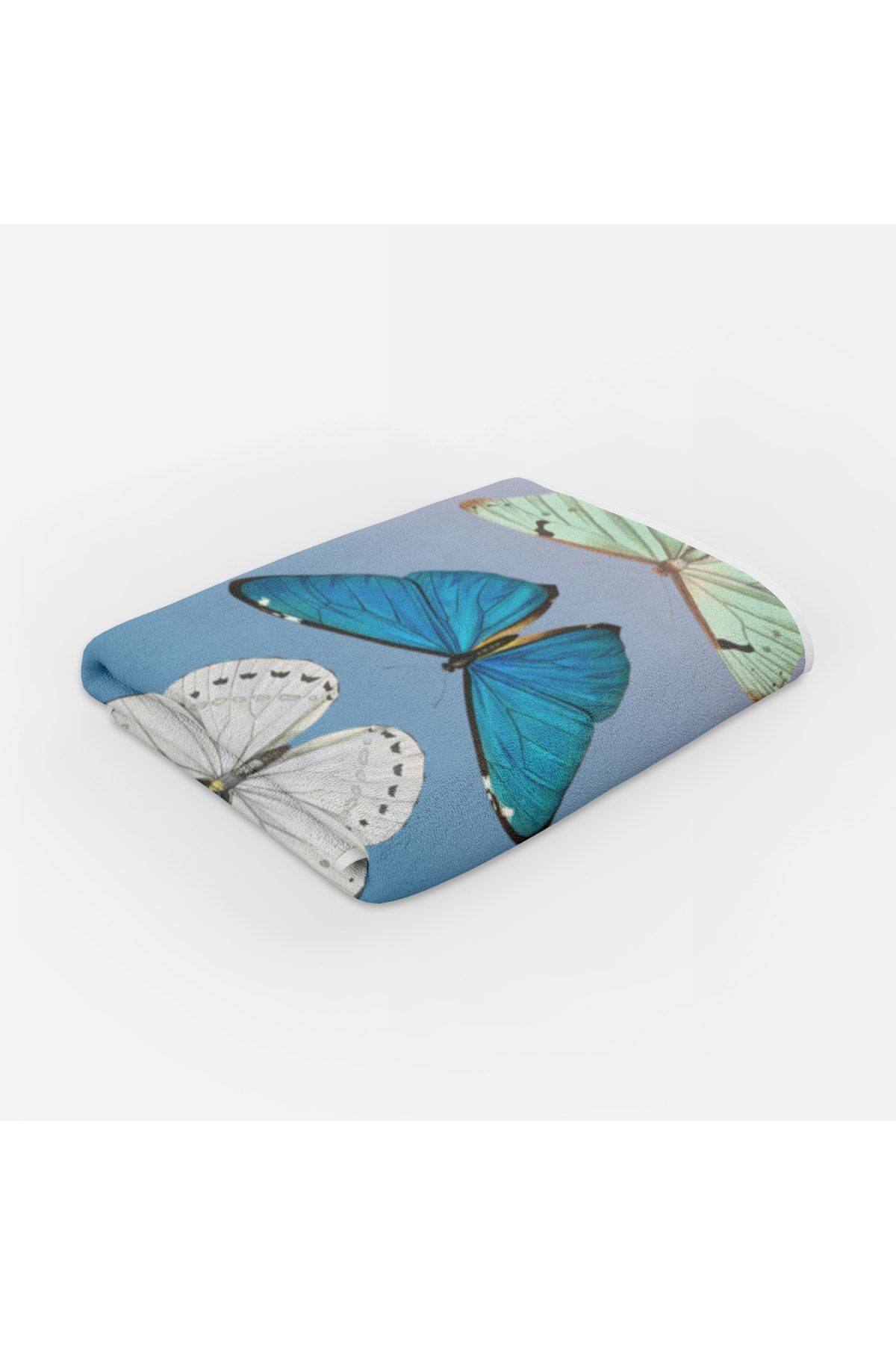 Evmila-EVMİLA Blue Butterfly Patterned Printed Sea and Beach Towel 2