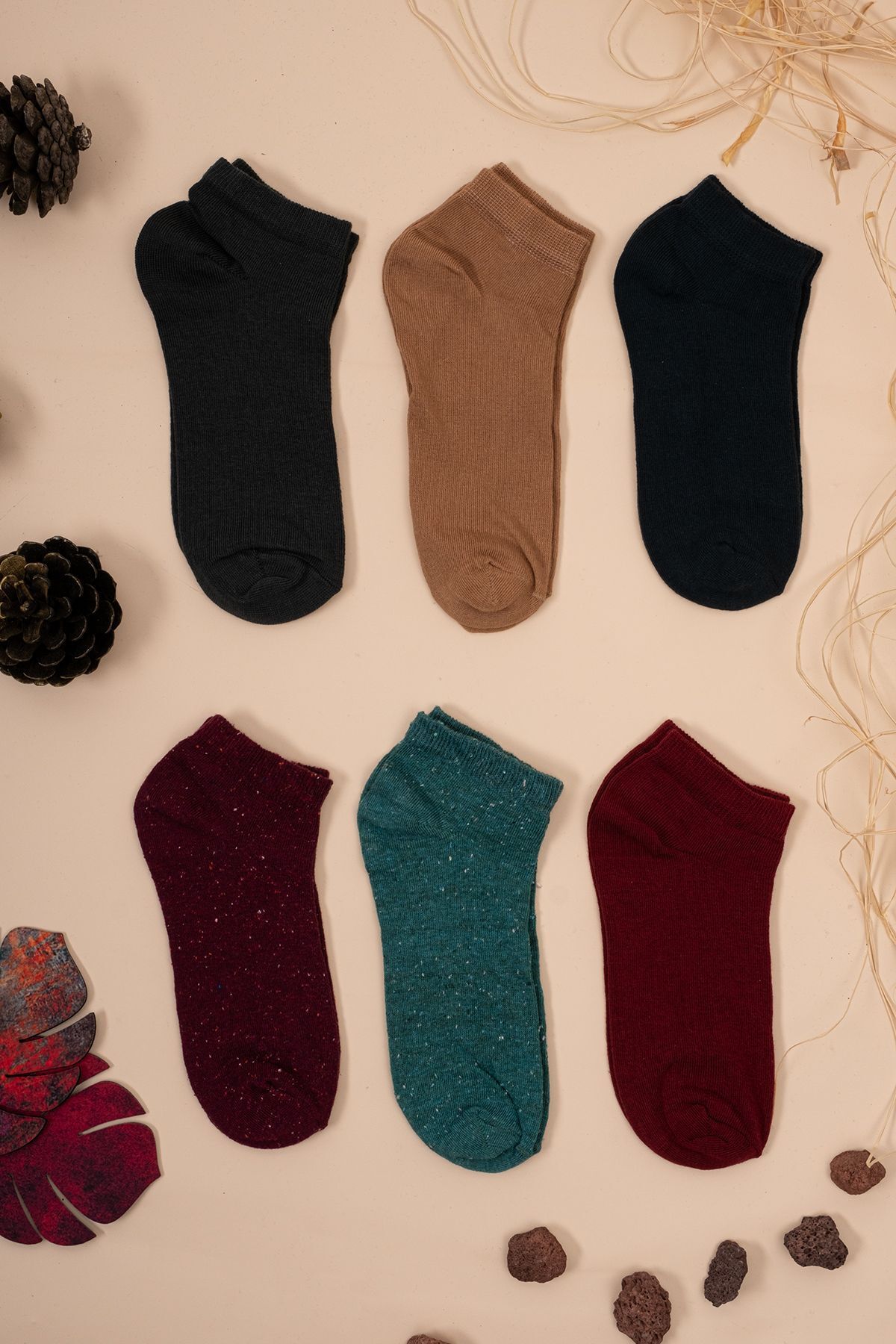 HİTRA-Textile 6-Piece Colorful Women's Combed Cotton Booties Socks 1