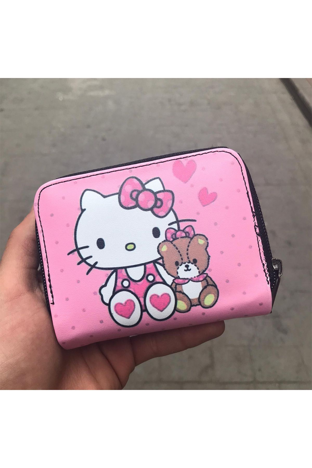 Розовый короткий кошелек с портретом Hello Kitty и Тедди KC978