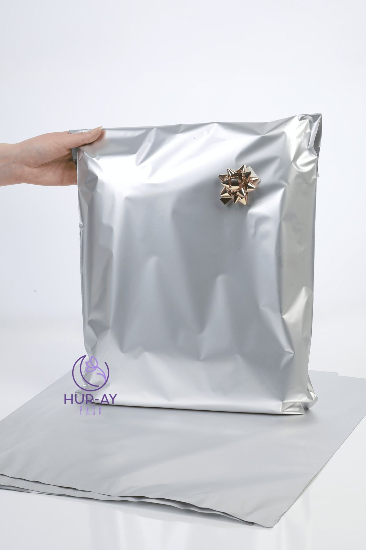 HUR-AY PACK 40x60 Cm Lux Silver Gri Metalizat Geantă Cadou / Pachet Cadou De Lux / 5 Bucăți - One Size