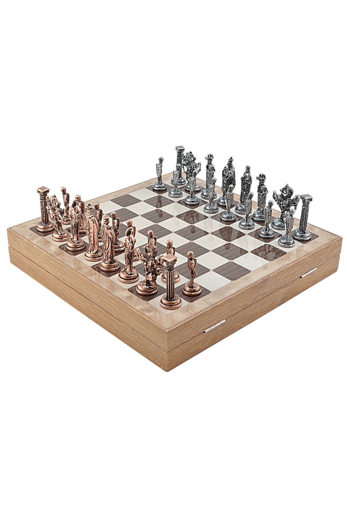 Gift Home-Gifthome Oversized Metal English Chess Set - Ancient and Rustic Pattern Mdf Board with Storage(36X36X6) 3