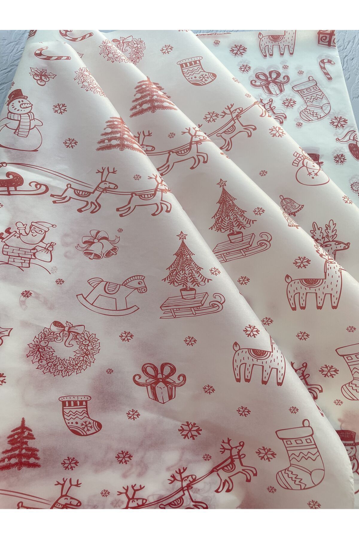 eylülün etiket fabrikası Yılbaşı Temalı Kırmızı Tasarım Pelur Kağıdı / Yeni Yıl - Paketleme Kağıdı - 10 Adet - 70x50 Cm. Ebat