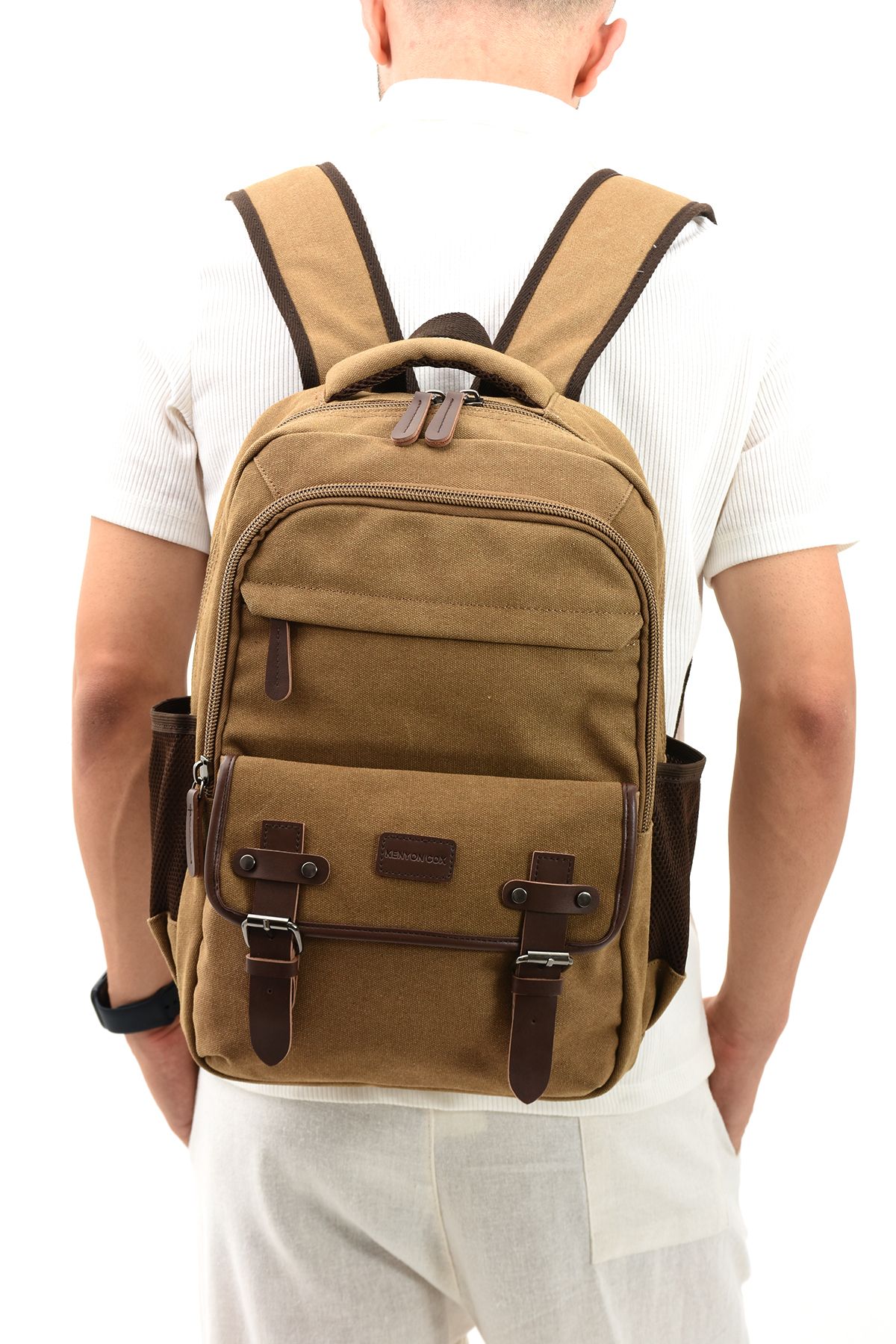 Fiyaka eba 1027 Canvas Backpack Camping and Travel School Bag with Laptop Compartment BEIGE Trendyol