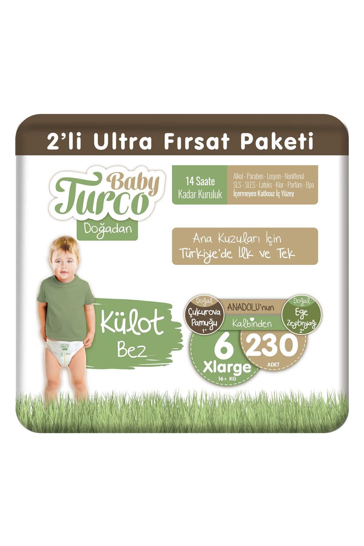 Baby Turco Doğadan 2'li Ultra Fırsat Paketi Külot Bez 6 Numara Xlarge 230 Adet