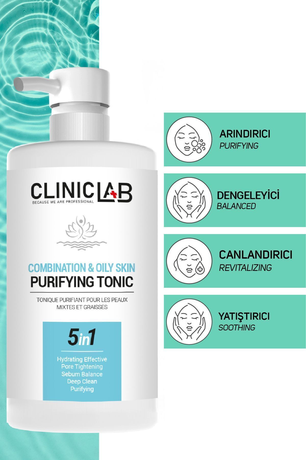 تونیک پاک کننده پوست های چرب و مختلط 500 میلی لیتر Cliniclab