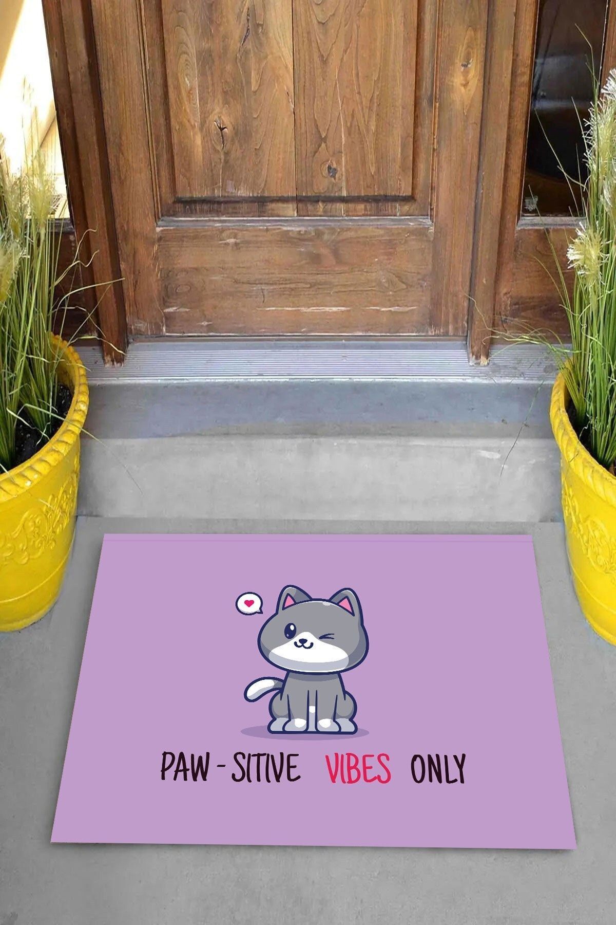 on the clouds-Digital Printed Paw-Sitive Vibes Only Written Decorative Door Mat 2