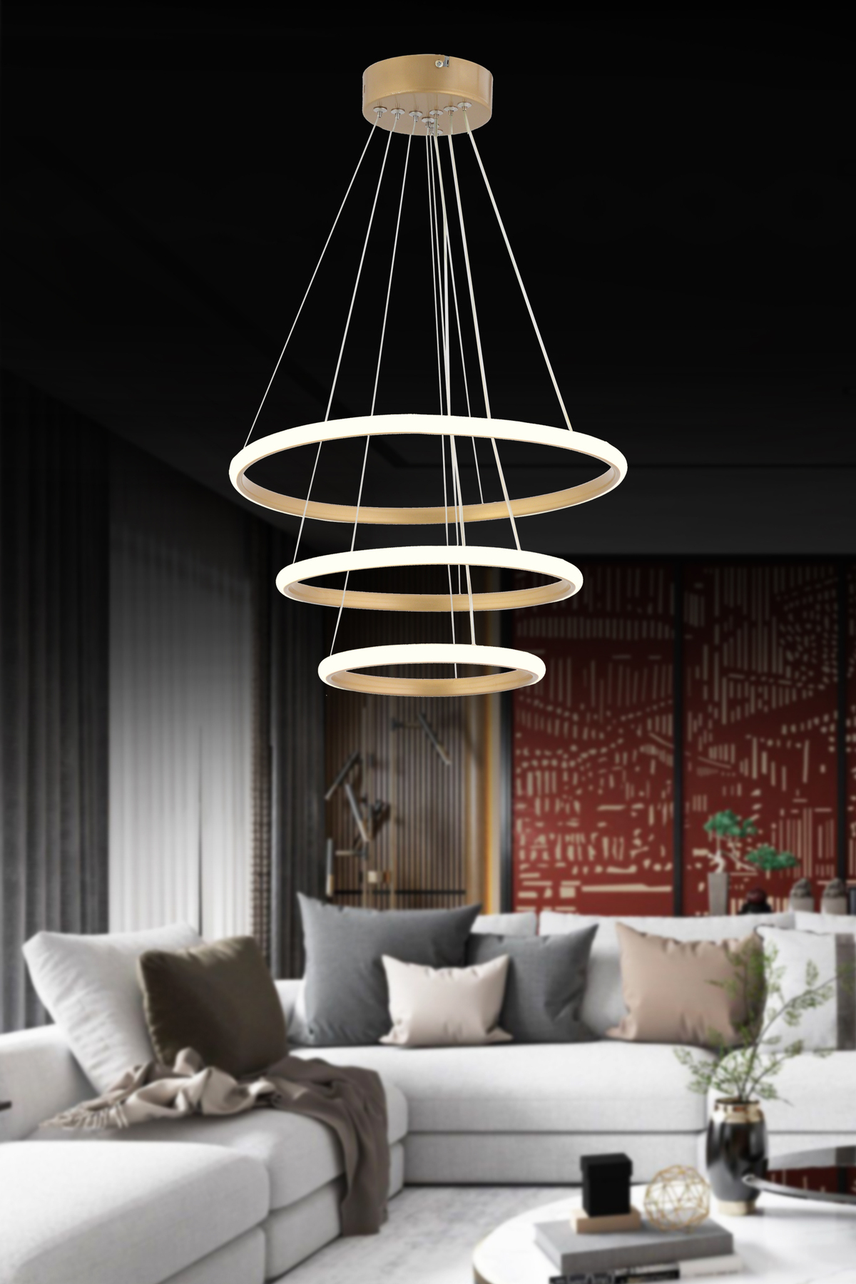 LED MODERN HALO 3-LIGHT RING CHANDELIER 3 COLORS LIGHT LIVING ROOM,KITCHEN,CORRIDOR