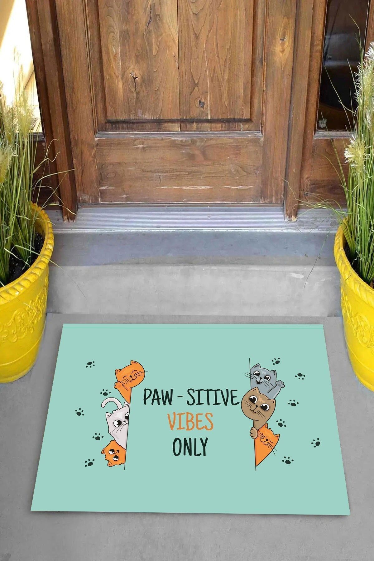 on the clouds-Digital Printed Paw-Sitive Vibes Only Written Decorative Door Mat 3