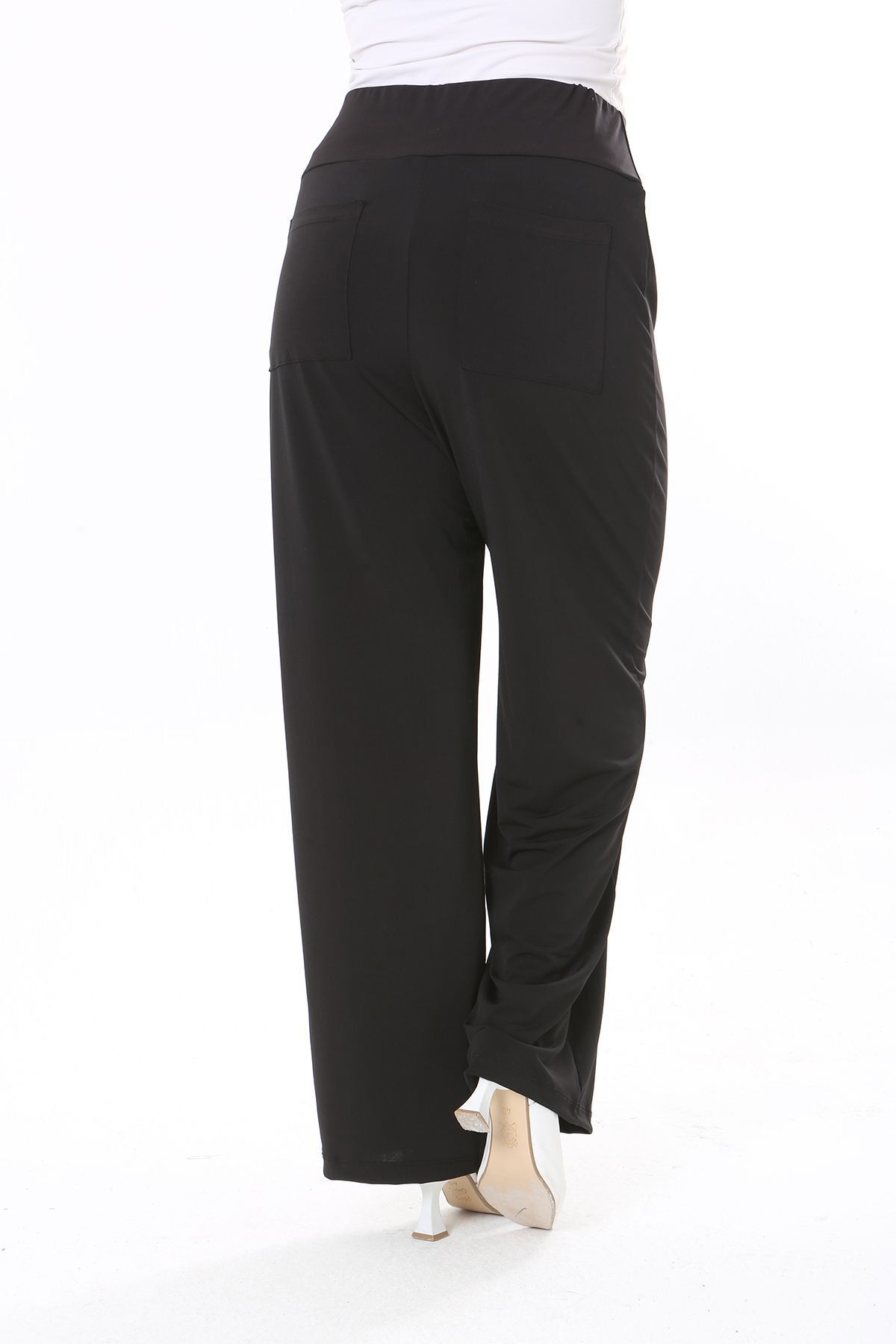 Şans-Plus Size Lycra negru - Pantaloni de damă cu talie elastică și buzunar la spate 65N38054 8