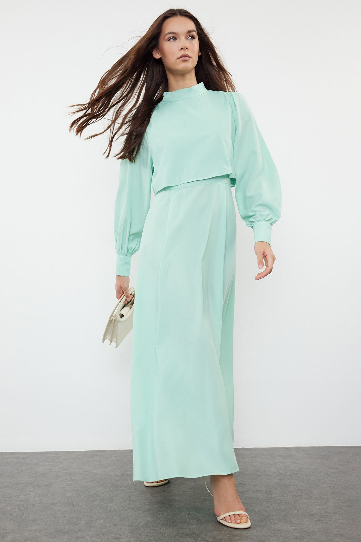 Trendyol Modest Miętowa Kolorowa Tkana Sukienka – Szczegółowa Kobieta - 36
