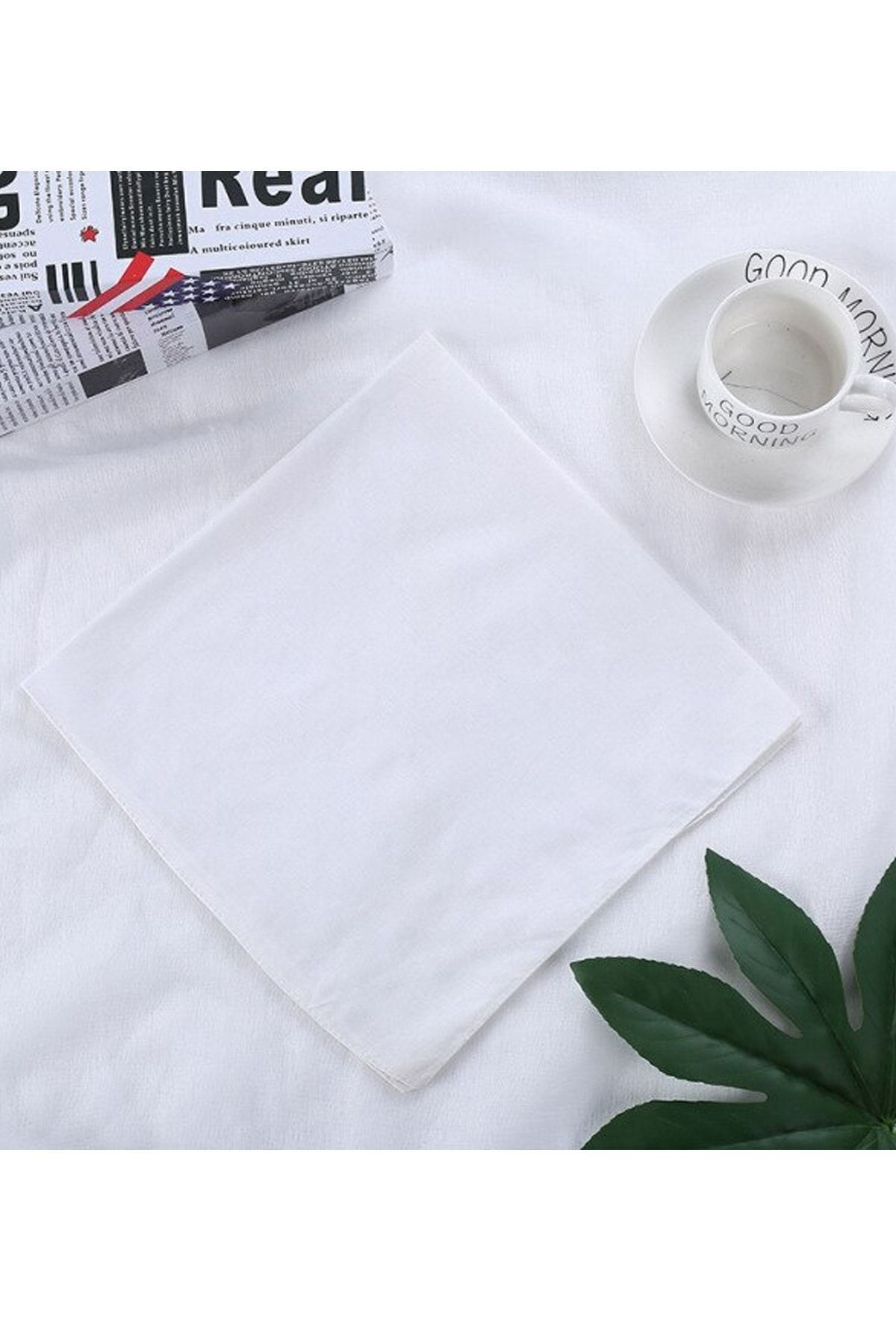Pamuklu Bandana Unisex Düz Renk Beyaz 5