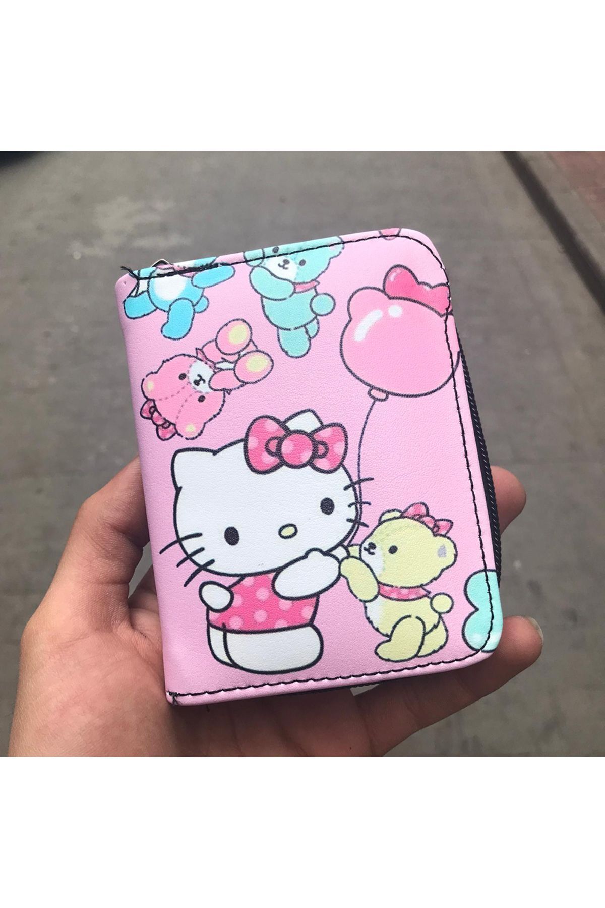 Розовый Mole Hello Kitty - Короткий кошелек Teddy с воздушным шаром KC972