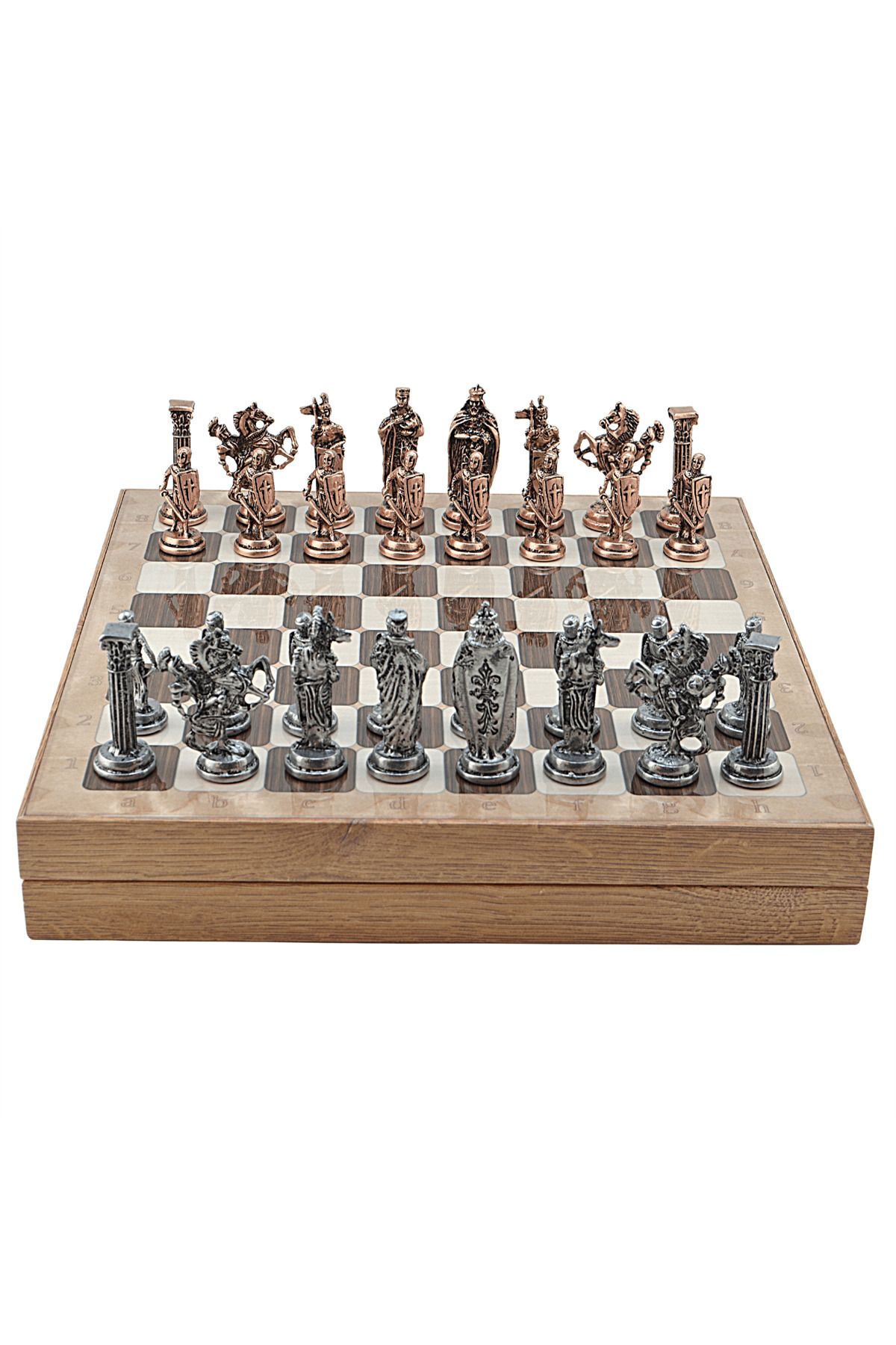 Gift Home-Gifthome Oversized Metal English Chess Set - Ancient and Rustic Pattern Mdf Board with Storage(36X36X6) 1