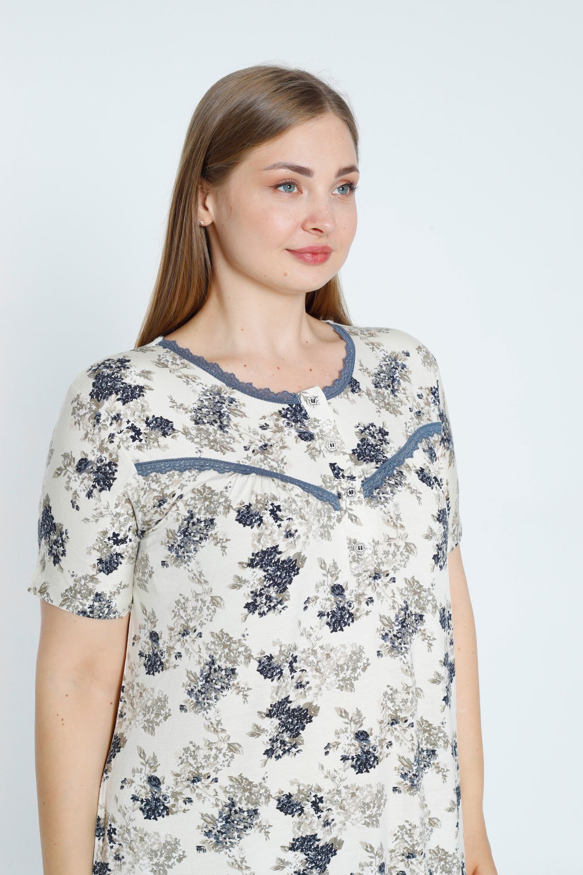 Lagertha by İntensive-Plus Size - Patterned, Lace and Flexible Viscose Nightgown 3