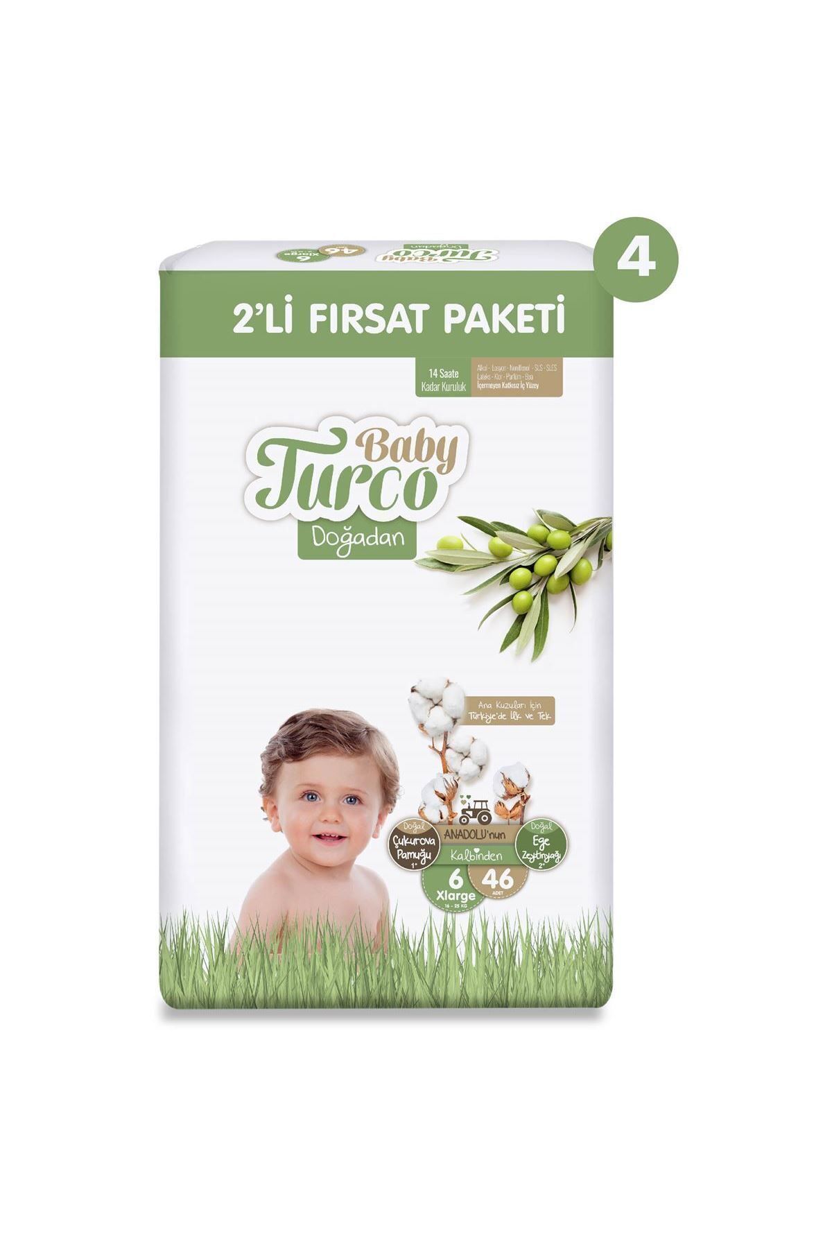 Baby Turco Doğadan 2'li Mega Fırsat Paketi Bebek Bezi 6 Numara Xlarge 184 Adet fotoğrafı 2 (önizleme)