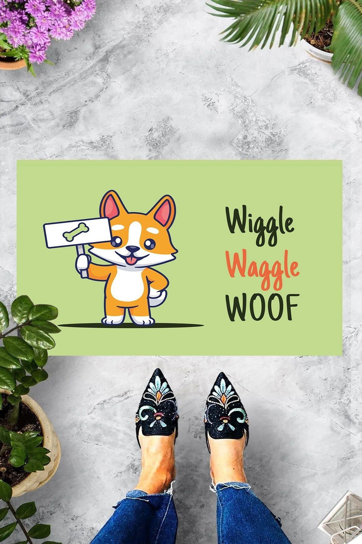 on the clouds-Digital Printed Wiggle-Waggle-Woof Written Cat Pattern Decorative Door Mat 3